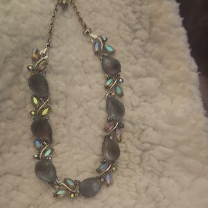 Iridescent Gemstone Necklace with Gold Accents